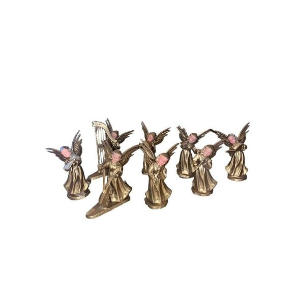 VTG Christmas 3” Hong Kong Plastic 8 ANGEL FIGURINES With Musical Instruments - Picture 5 of 5